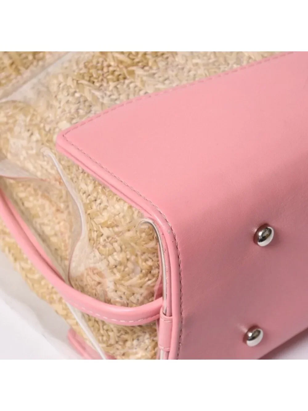 Chanel 31 Large Shopping Bag CC Logo Straw Leather Vinyl Pink